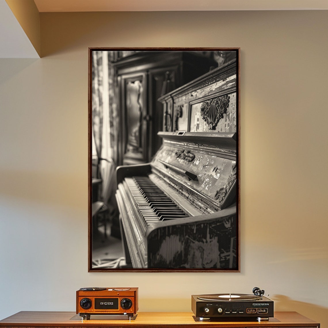 Vintage Rustic Upright Piano Sepia Photography Art Wall Poster - Image 4