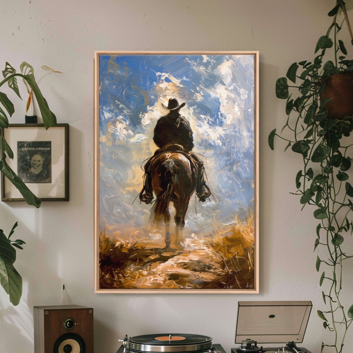 Cowboy Silhouette Riding Through the Plains, Western Art Print - Image 4