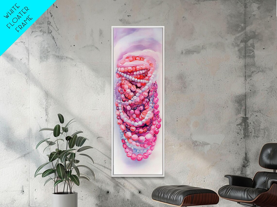 Pink Pearl Beads Watercolor Jewelry Necklace Still Life Wall Art - Image 6