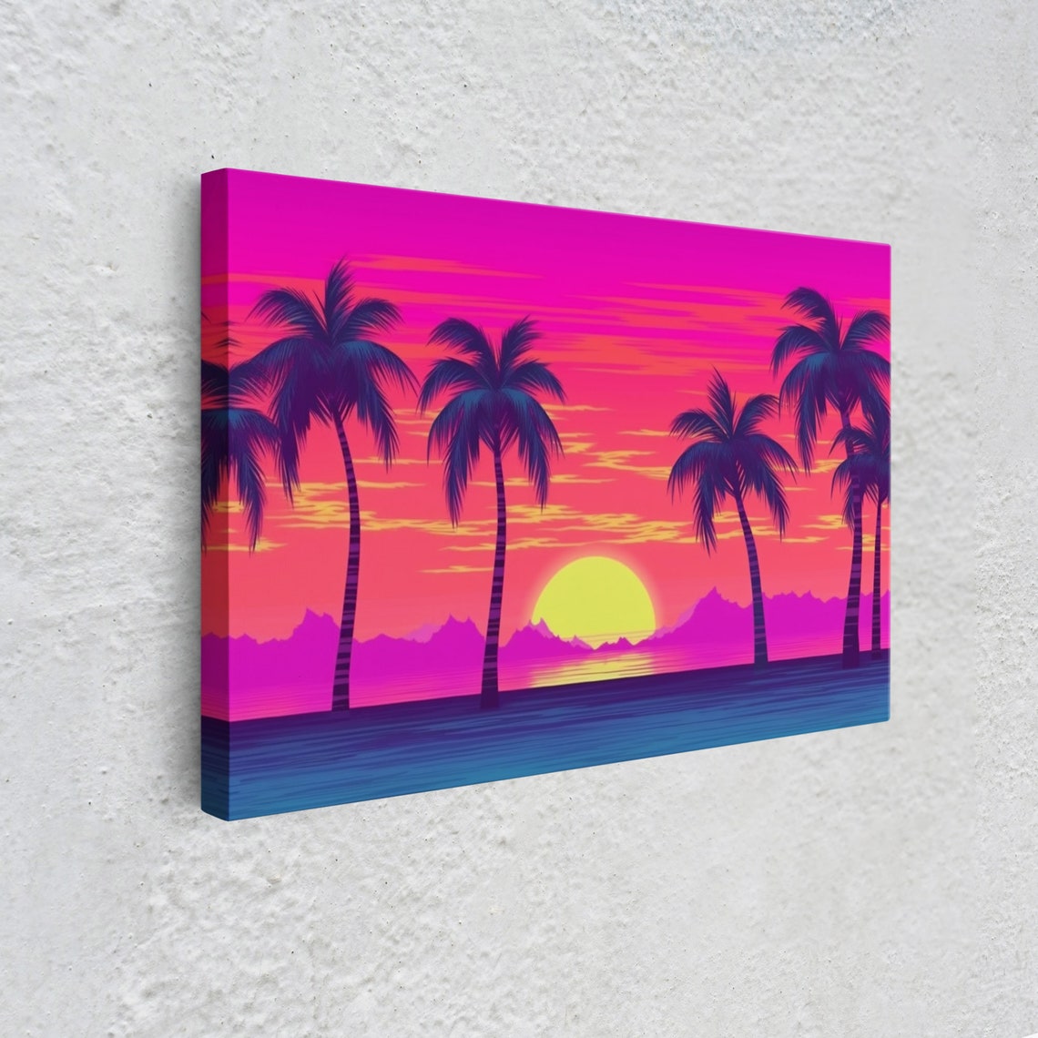 Beach Sunset Wall Art Framed Print Colorful Painting Vibrant Art Synthwave Style Warm Colors Pop Art Style Tropical Art - Image 3