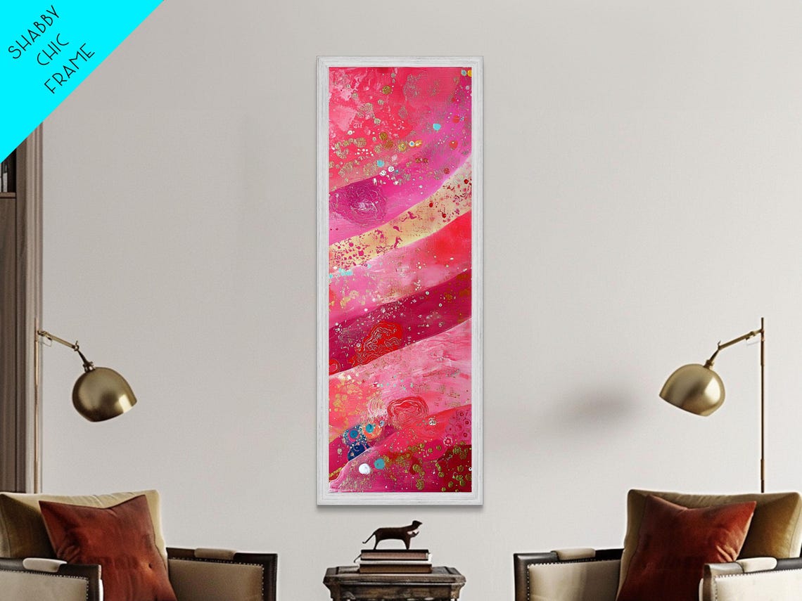 Vibrant Pink Abstract Watercolor With Gold Metallic Accents Wall Art - Image 5