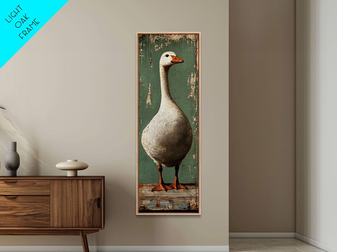 White Goose Folk Art Distressed Teal Farmhouse Rustic Wall Art - Image 4