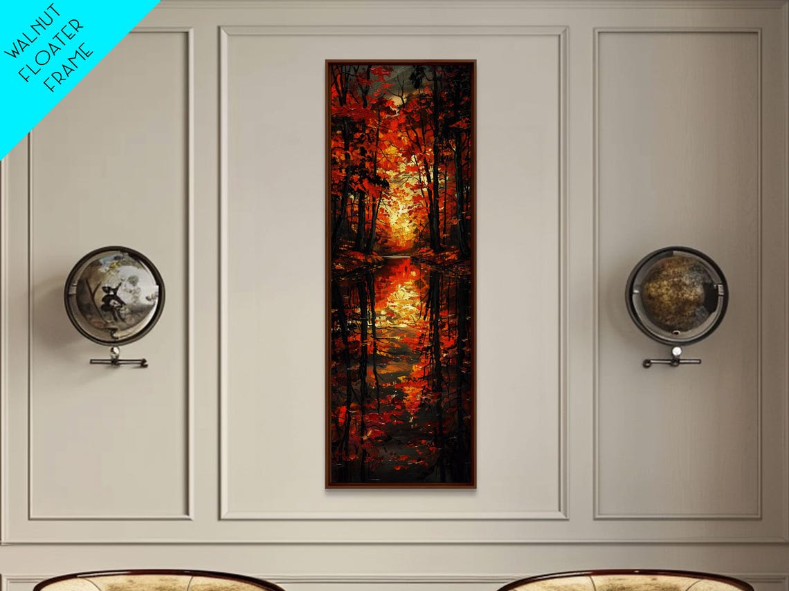 Fall Forest Trees Reflected In Still Lake Glow Impasto Art Poster - Image 6