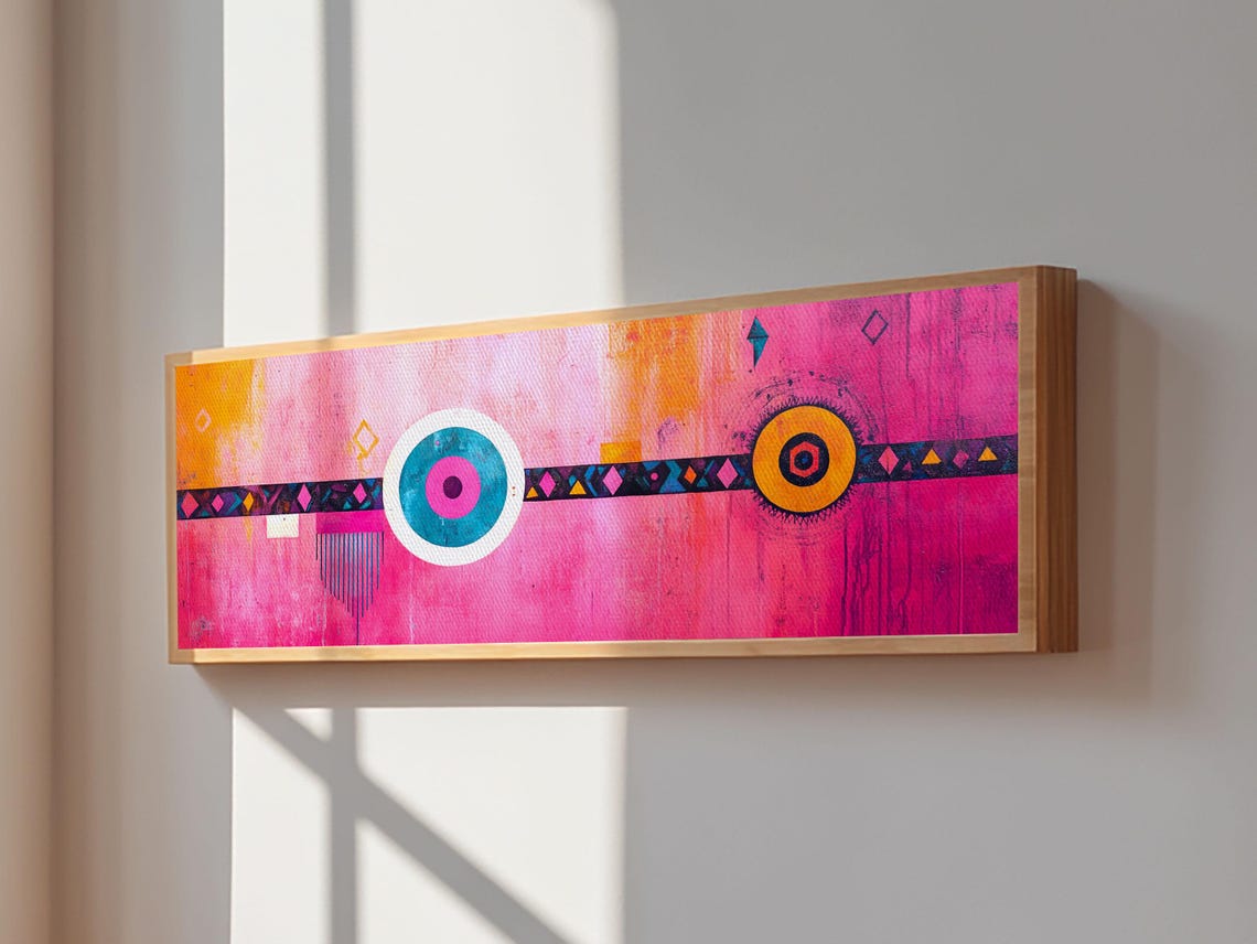 Pink Geometric Tribal Band Circles Modern Boho Abstract Decor Poster - Image 2