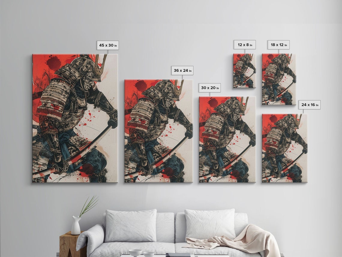 Japanese Samurai Warrior Ink Punk Style Poster with Red Splatter Art - Image 2