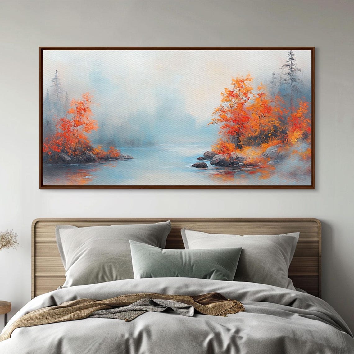 Fall On The Lake Misty Water Orange Autumn Trees Rocky Shore Poster - Image 5