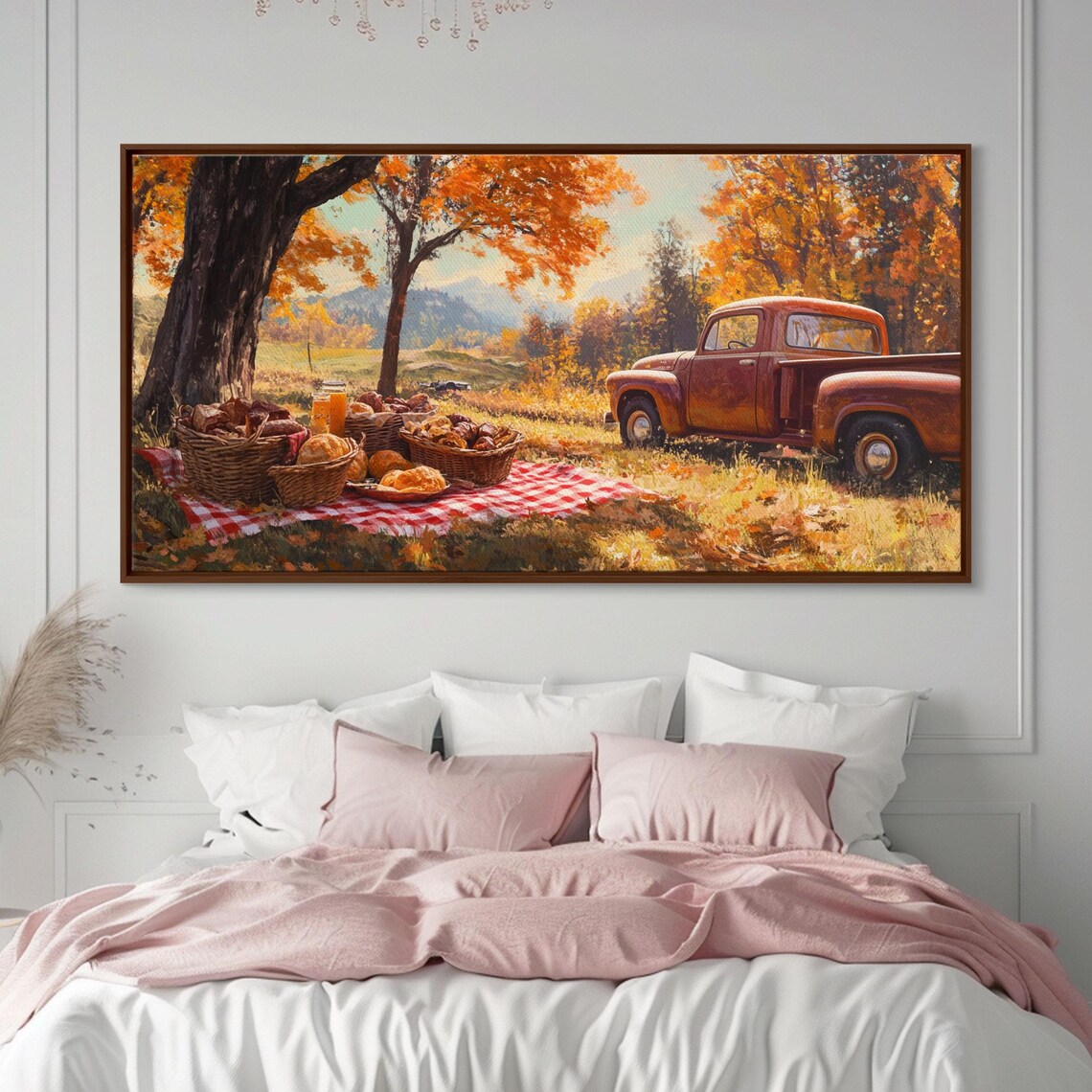 Fall Harvest Picnic With A Vintage Red Pickup Truck Art Print - Image 6