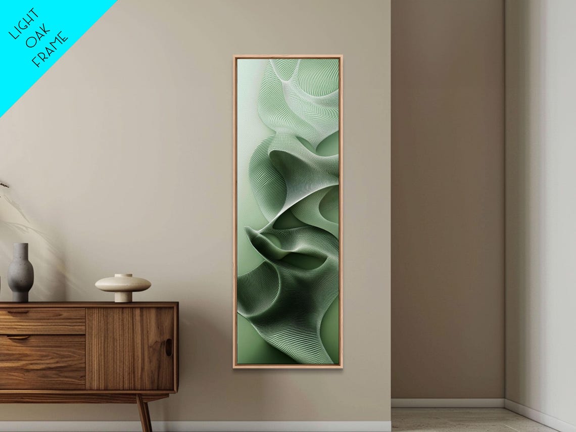 Sage Green Flowing Abstract Ribbed Waves Minimalist Modern Art Poster - Image 6