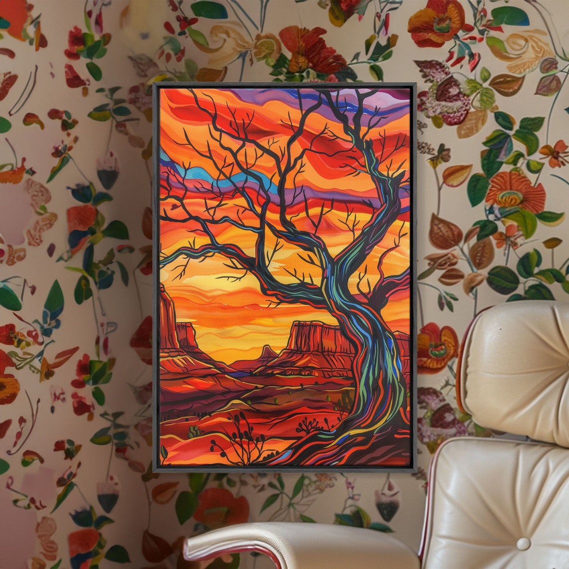 Twisted Desert Tree Canyon Sunset Fiery Colorful Southwest Art Poster