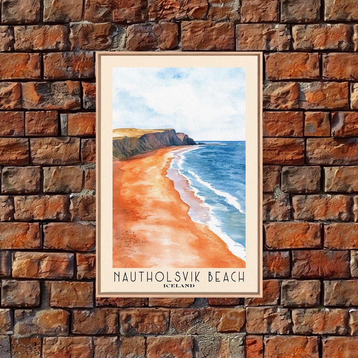 Nautholsvik Beach Iceland Red Volcanic Sand Cliff Watercolor Poster - Image 4