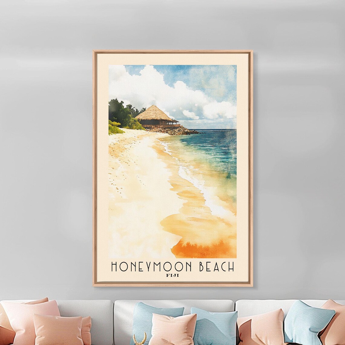 Honeymoon Beach Fiji Thatched Hut White Sand Watercolor Island Poster - Image 3