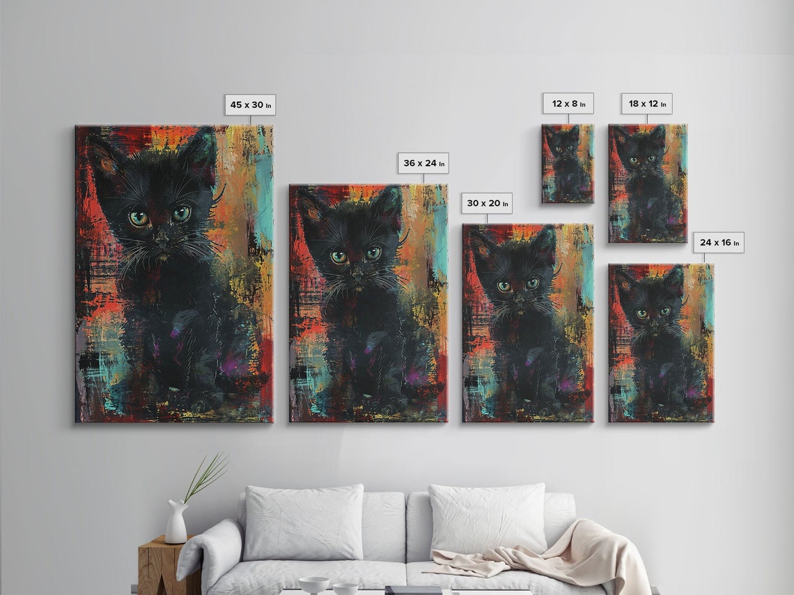 Black Kitten Abstract Painting Poster with Colorful Brushstroke Back - Image 2