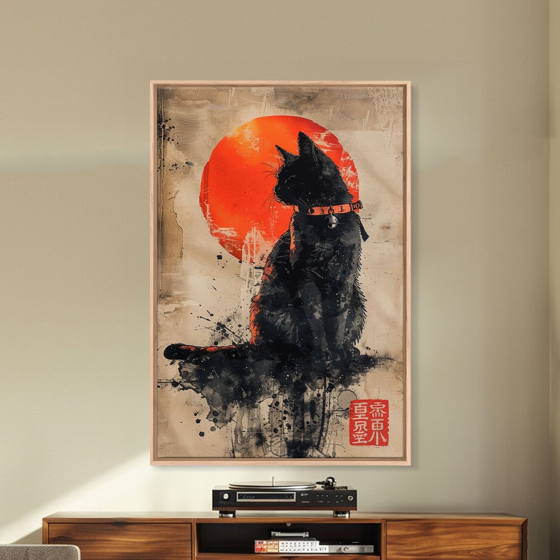 Retro Black Cat With Japanese Flag, Industrial Art Print - Image 5