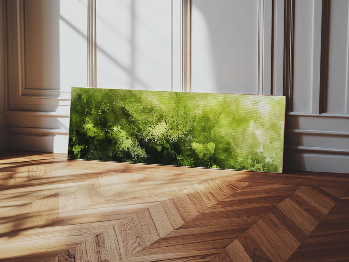 Green Moss Watercolor Abstract Panoramic Nature Botanical Wall Poster - Image 5