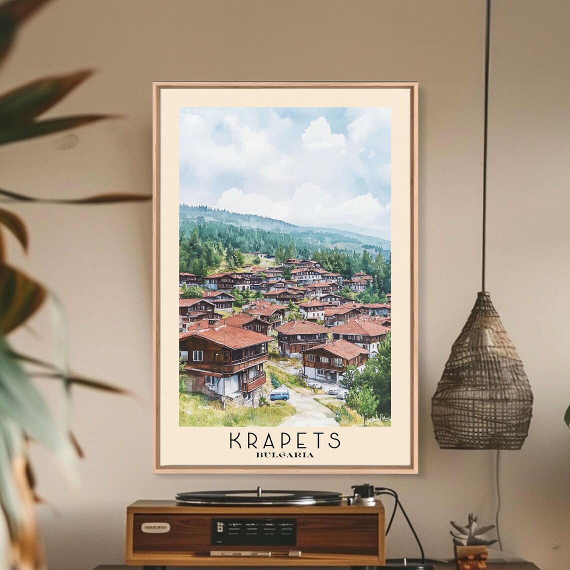 Krapets Bulgaria Red Roof Village Green Hills Watercolor Poster