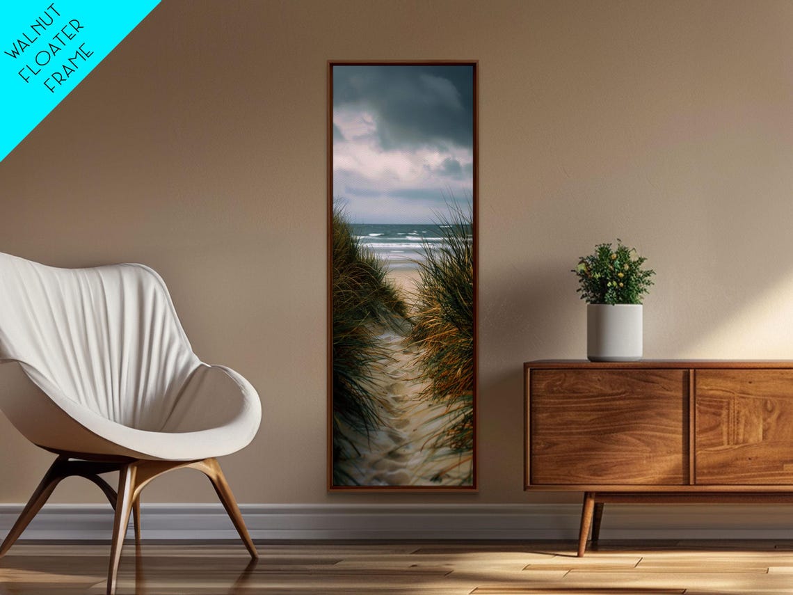 Beach Dune Grass Path To Ocean Moody Sky Photography Wall Print - Image 2