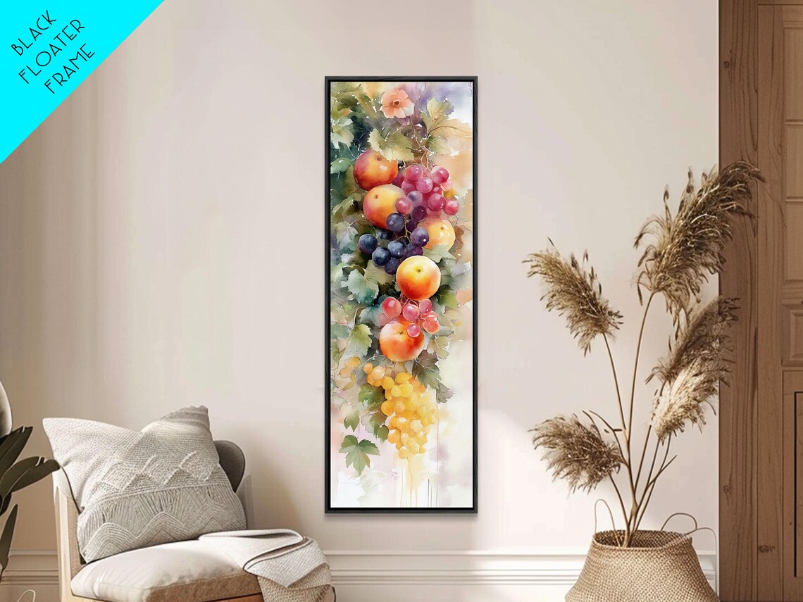 Vibrant Fruit Print With Grapes And Apples Fall Rustic Kitchen Art Farmhouse Vertical Living Room Wall Decor - Image 5