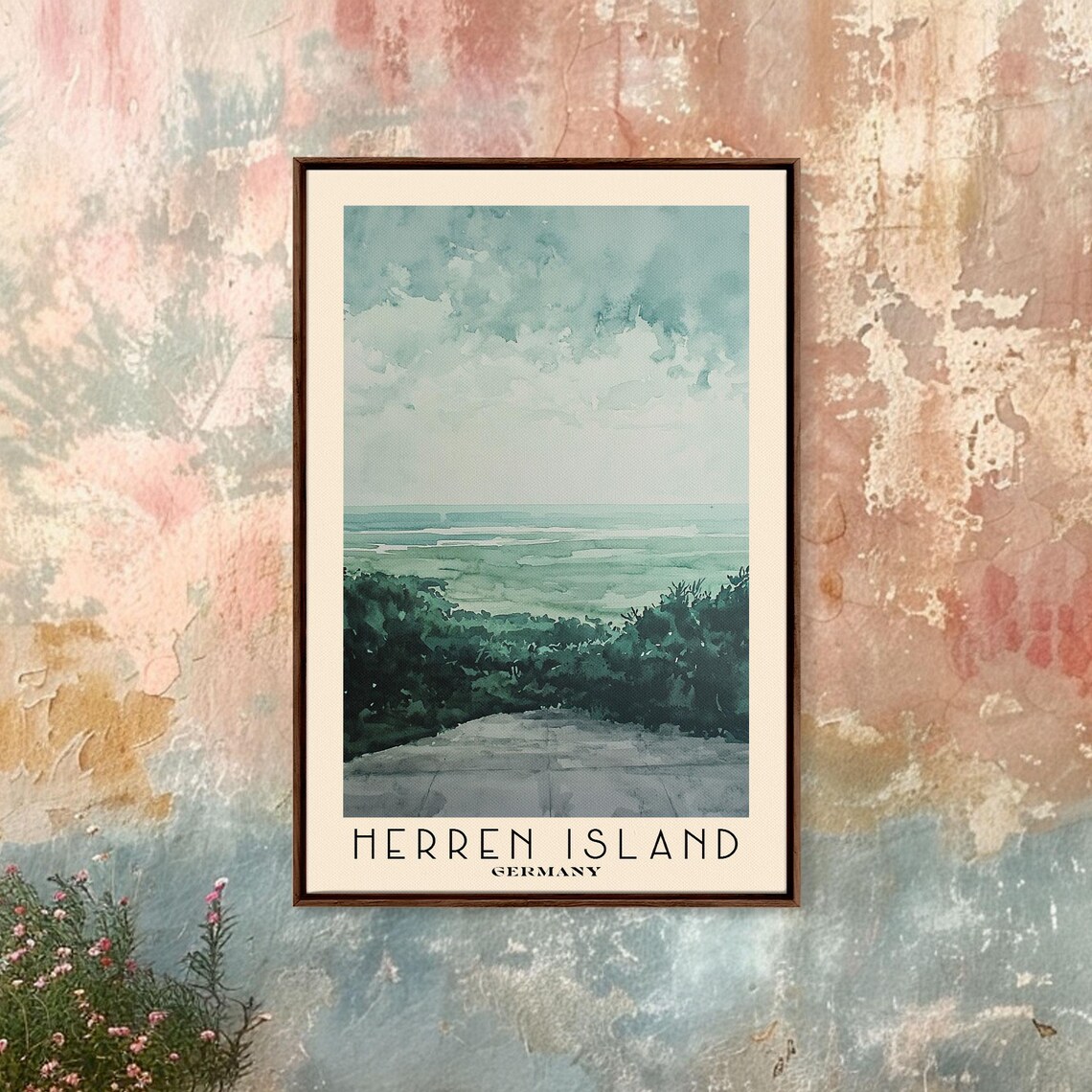 Herren Island Germany Coastal Path Green Watercolor Abstract Poster - Image 4