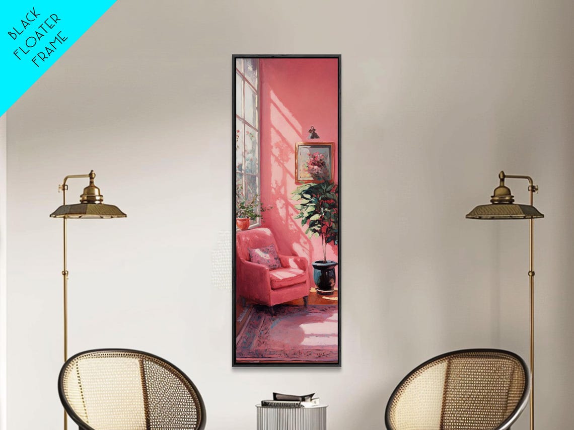 Cozy Pink Reading Nook Interior Painting Cottagecore Art Poster - Image 5