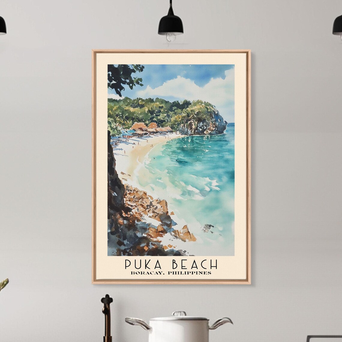 Puka Beach Boracay Philippines White Sand Cove Watercolor Travel Poster - Image 6