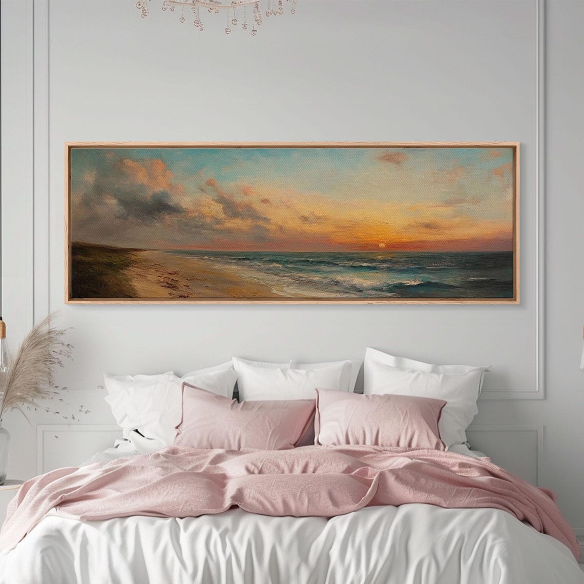 Muted Beach Sunset Calm Ocean Waves Vintage Oil Travel Poster - Image 5