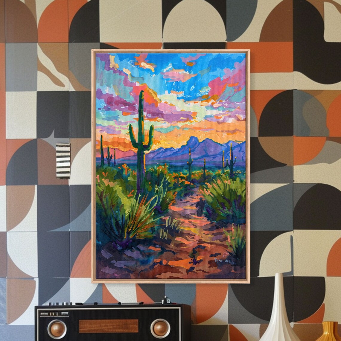Framed Print Sunset Over Desert With Cacti Stunning Wall Art For Living Room Or Bedroom Decor - Image 3