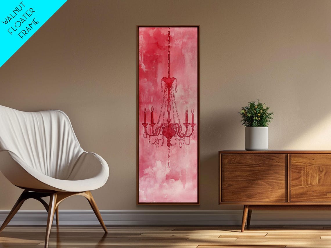 Red Chandelier Silhouette Pink Wash Dramatic Romantic Art Poster - Image 2