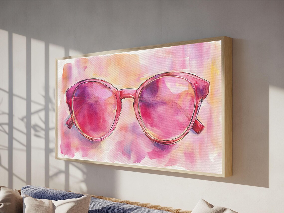 Pink Retro Sunglasses Watercolor Fashion Eyewear Style Decor Poster - Image 6