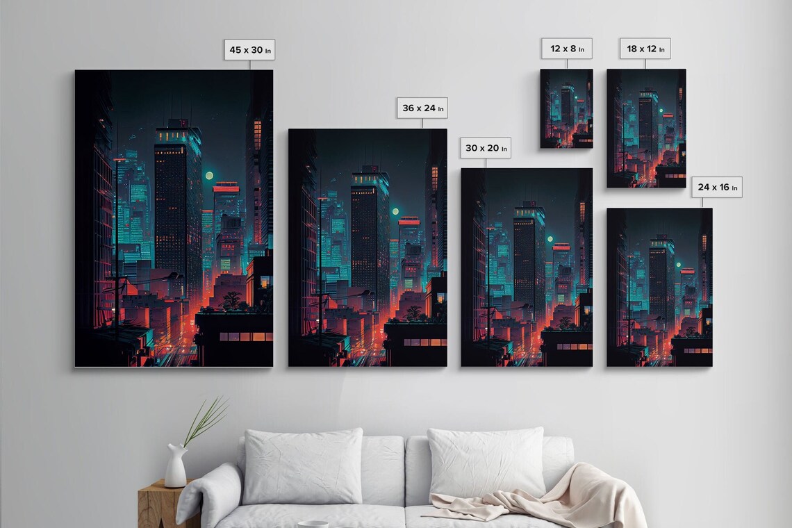 Night Cityscape Skyscrapers Dark Art Print - Image 4