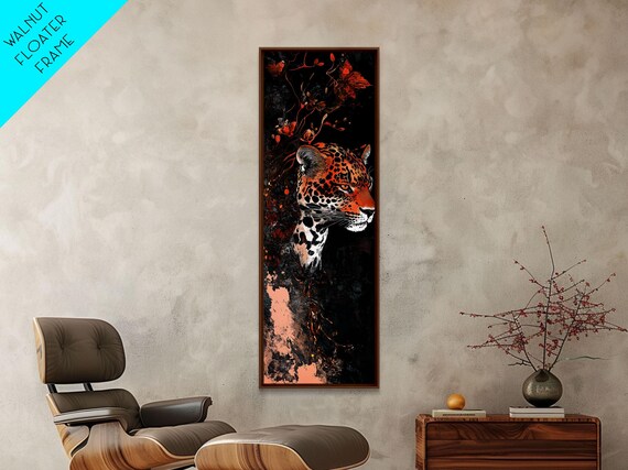 Floral And Leopard Print With Moody Art Style Unique Animal Wall Art And Vertical Skinny Art Living Room Decor