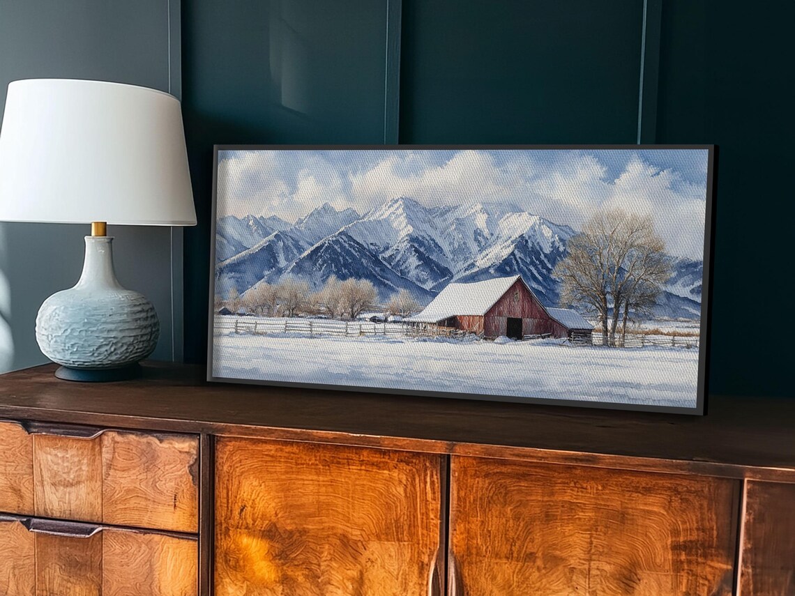 Winter Cabin Oil Painting Print Rustic Farmhouse Decor Modern Farmhouse Cabin Decor Rural America Oil Painting Print - Image 6