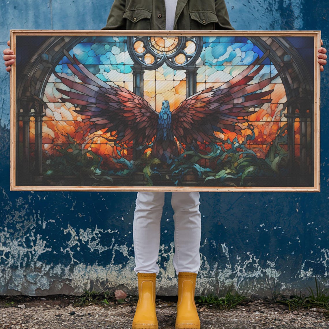 Stained Glass Eagle Cathedral Window Sunrise Wildlife Art Poster - Image 6