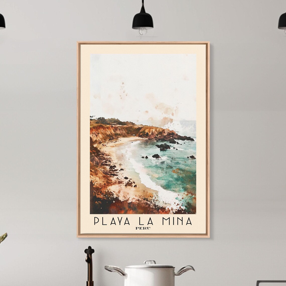 Playa La Mina Peru Rocky Cove Turquoise Water Watercolor Travel Poster - Image 6