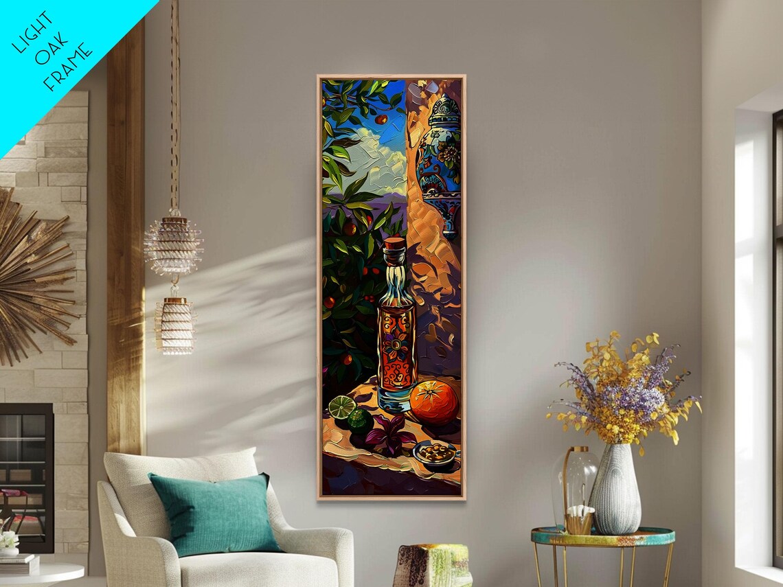 Rustic Mediterranean Still Life Art For Kitchen Gouache Style Painting Of Spanish Landscape Olive Tree Art Vertical Abstract Art - Image 4