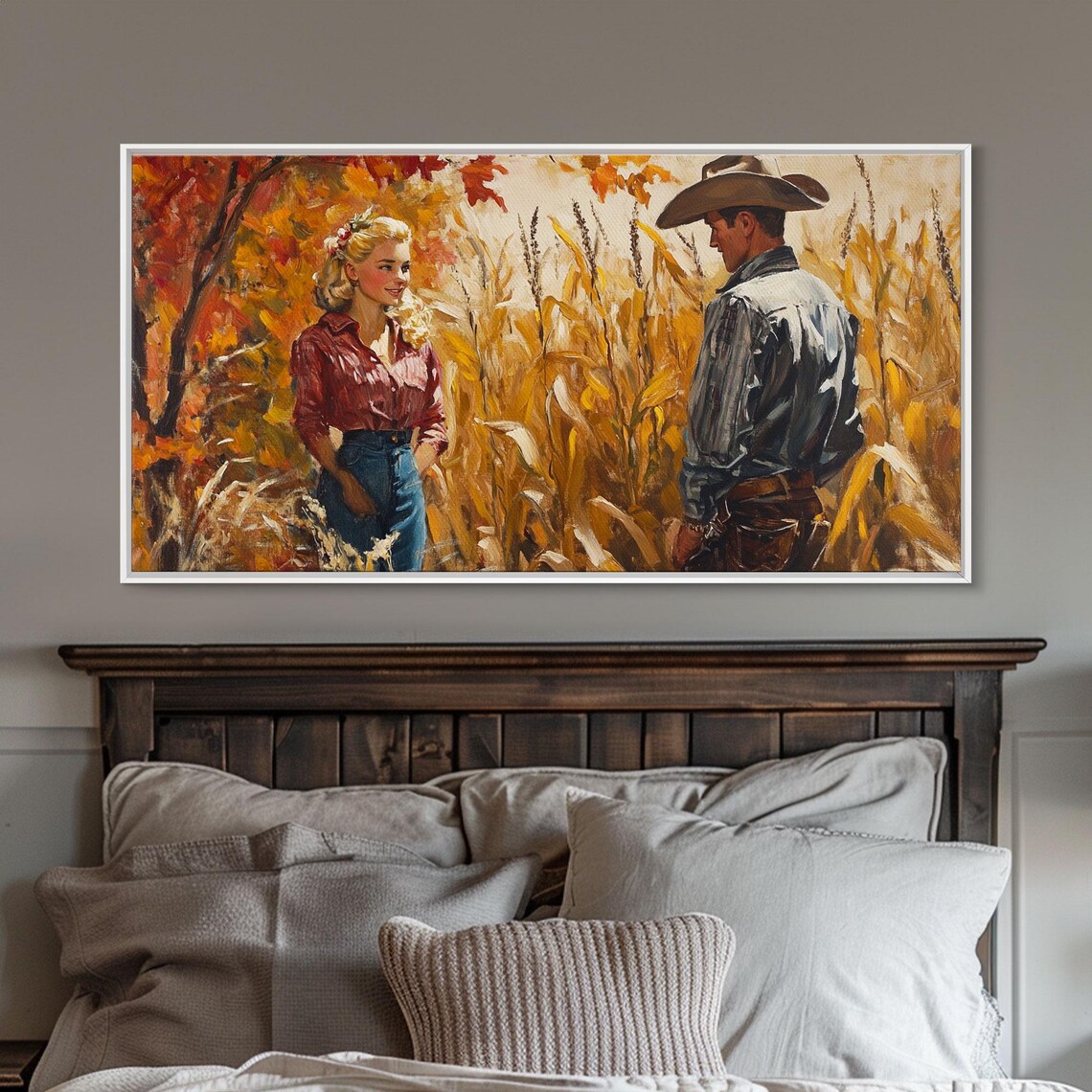 Cowboy Cowgirl Meeting In A Golden Autumn Cornfield Romance Poster - Image 4