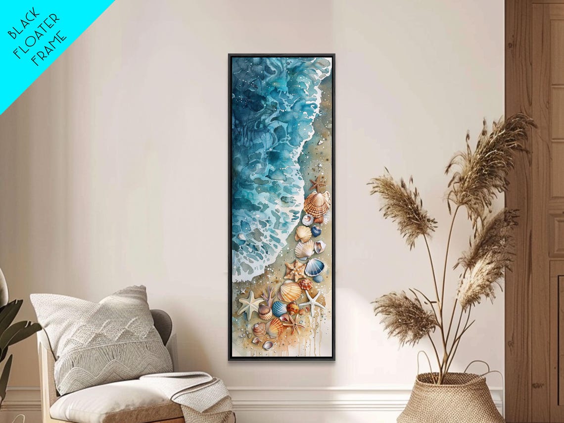 Coastal Beach Watercolor Seashells Starfish Ocean Waves Print - Image 5