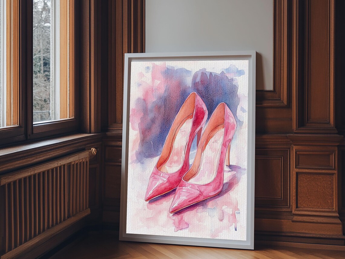 Pink High Heels Watercolor Fashion Illustration Chic Wall Art Poster - Image 4