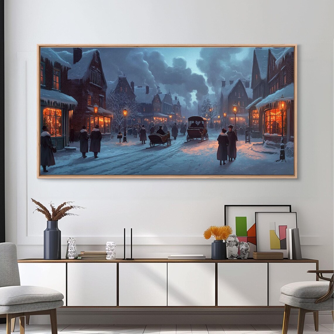 Victorian Winter Street At Dusk With Carriages And Gas Lamps Poster - Image 2