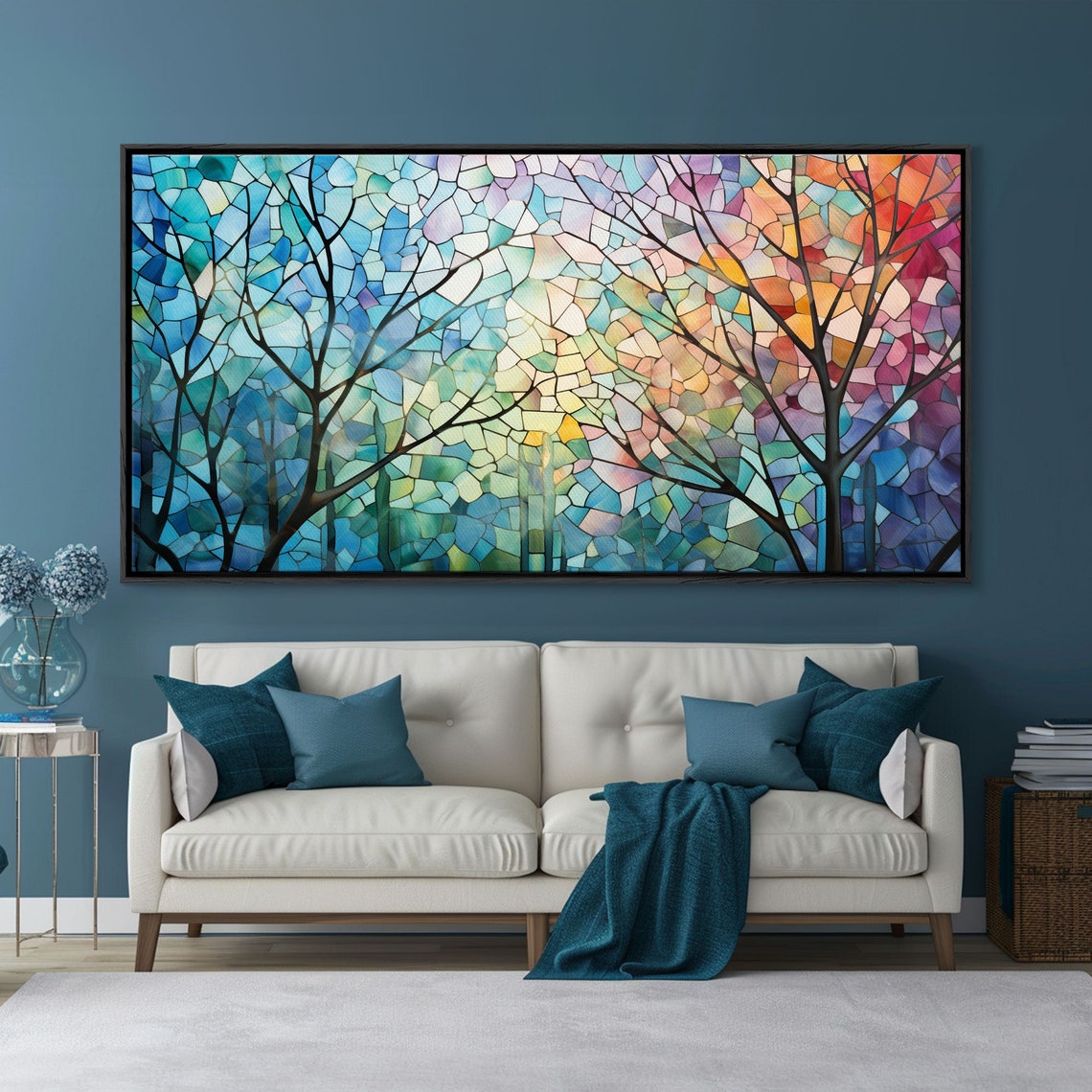 Rainbow Mosaic Tree Branches Stained Glass Panoramic Abstract Poster