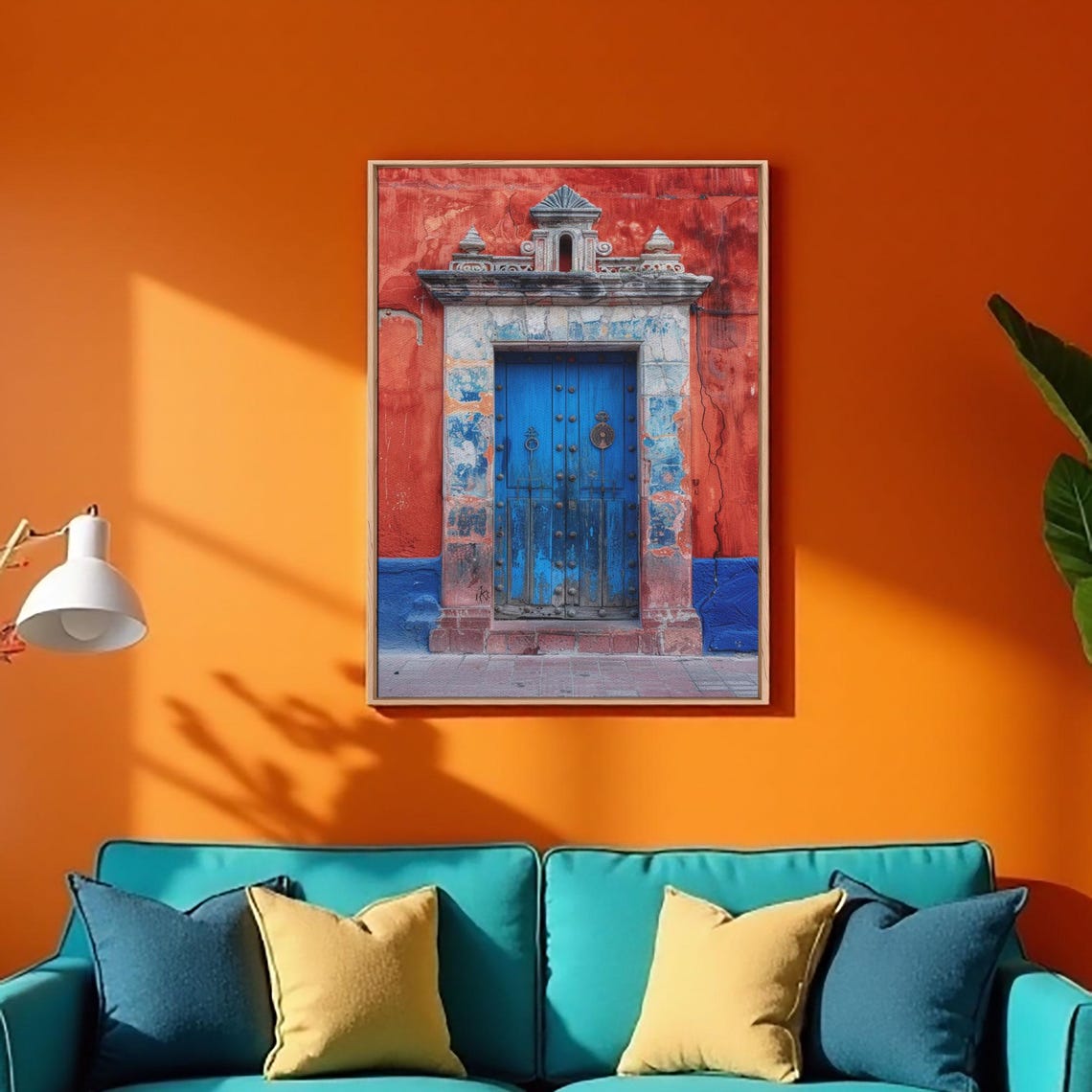 Rustic Mexican Blue Door Red Adobe Wall Vintage Hacienda Travel Poster