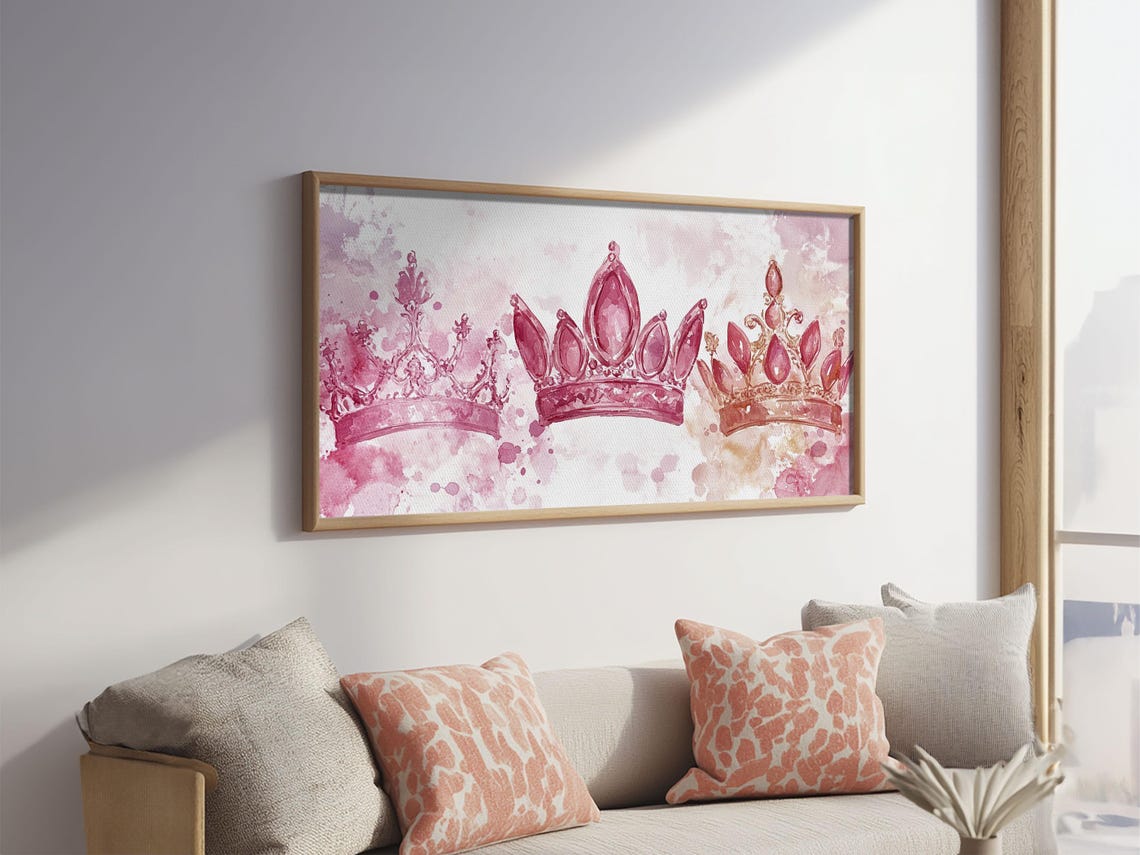 Royal Crowns Print Elegant Pink Wall Art Whimsical Cottagecore Decor Framed Print Gift Idea Bedroom Art - Image 4