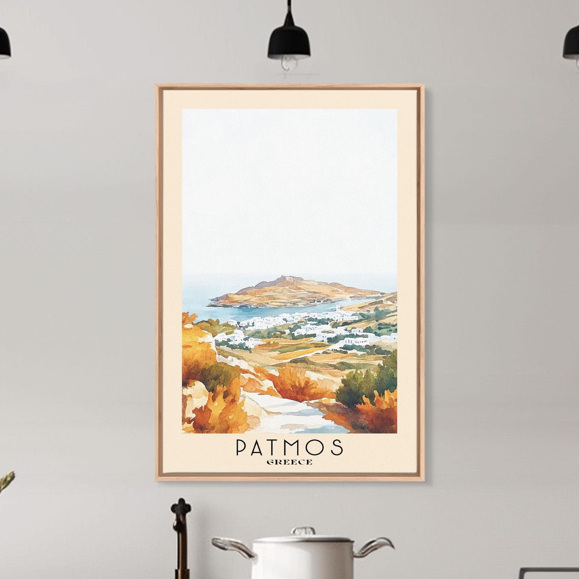 Patmos Greece White Town Island Bay Orange Shrub View Poster - Image 6