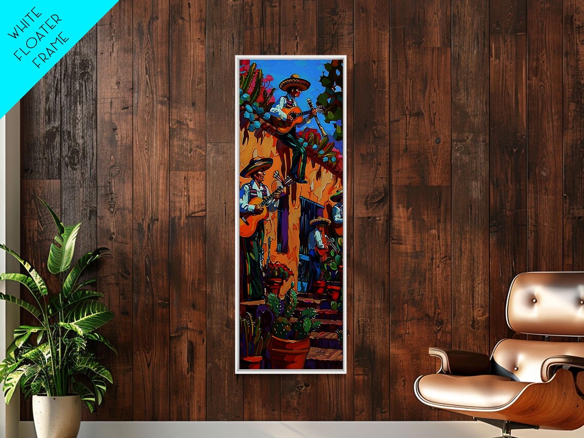 Mexican Mariachi Band Street Musicians Sombreros Cactus Art Poster - Image 2