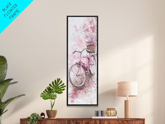 Pink Vintage Bicycle With Flower Basket Cherry Blossom Wall Art