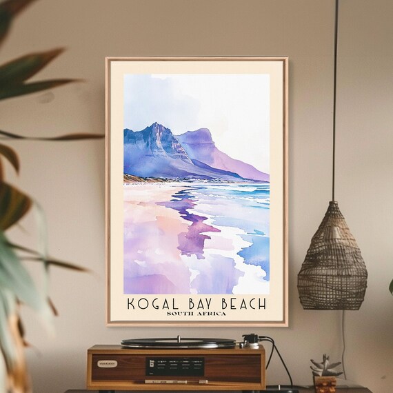 Kogal Bay Beach South Africa Pastel Waves Mountain Watercolor Poster Art