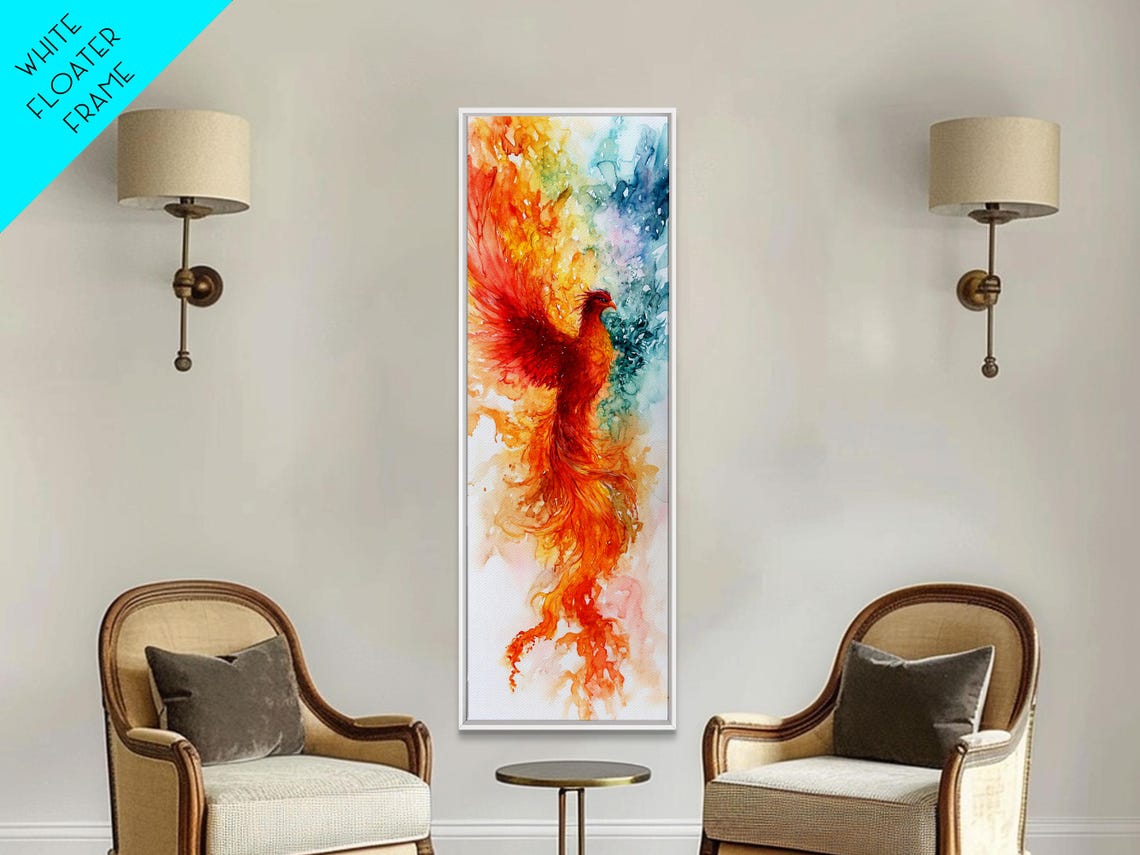 Ethereal Phoenix Rising Soft Pastel Rainbow Flames Renewal Art Poster