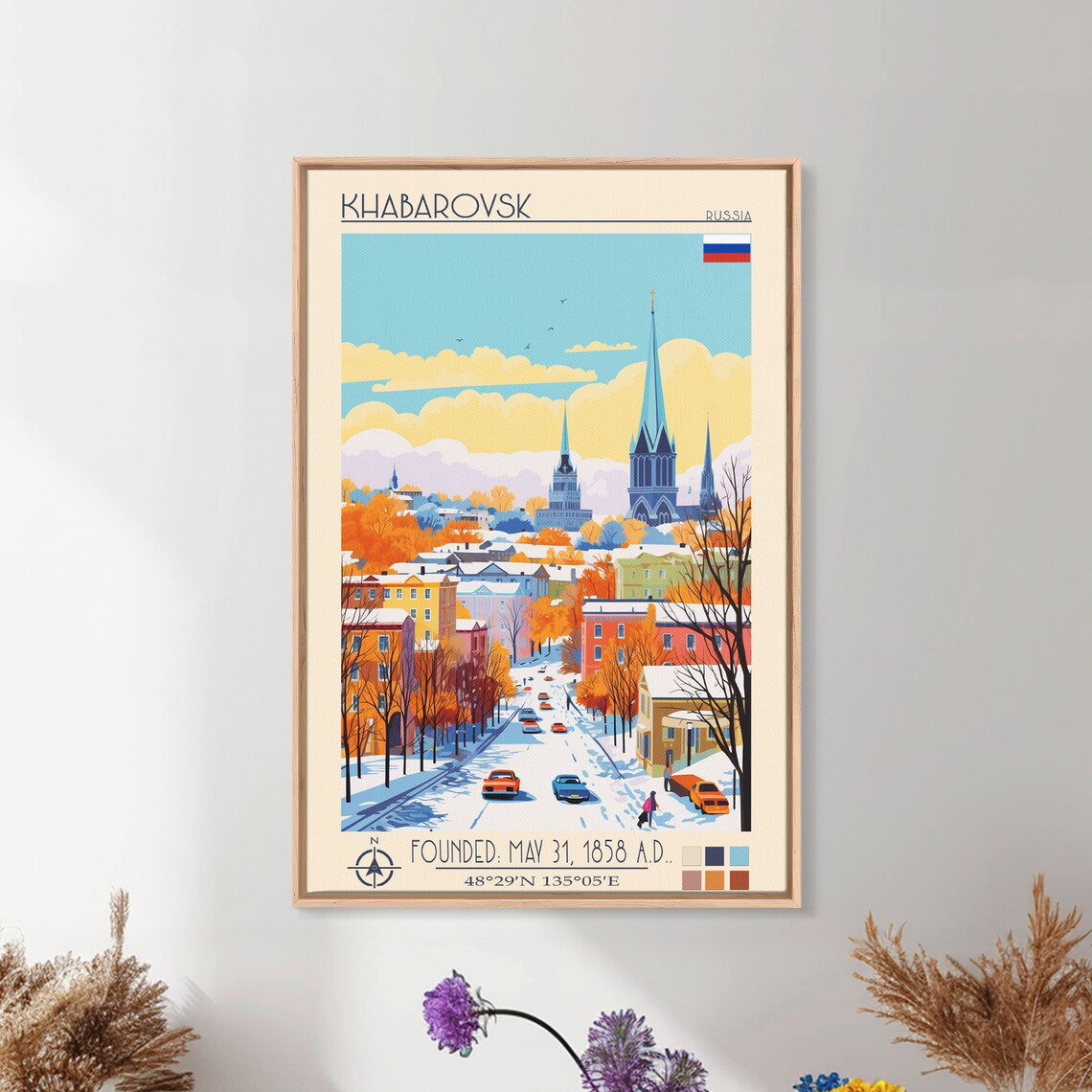 Khabarovsk Russia Snowy Winter Street Cars Autumn Trees Church Poster - Image 2