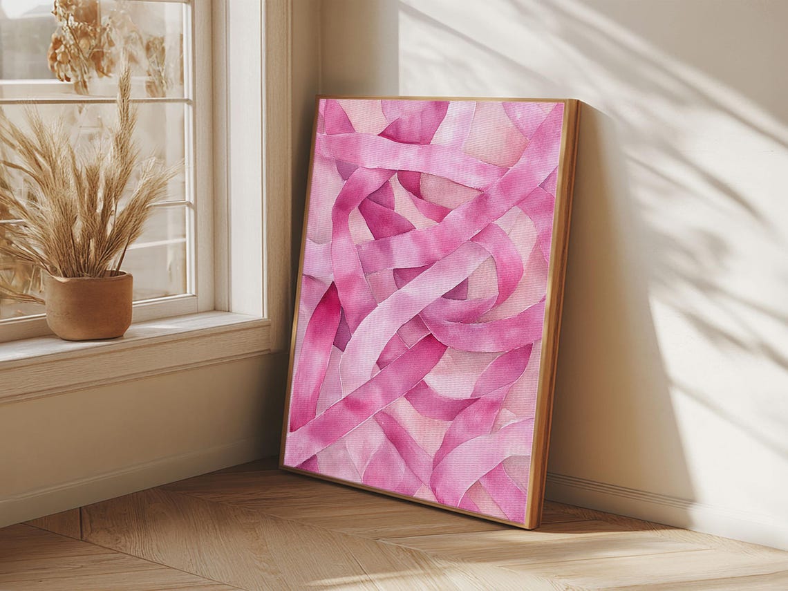 Abstract Pink Ribbons Watercolor Modern Minimalist Wall Art Poster - Image 6