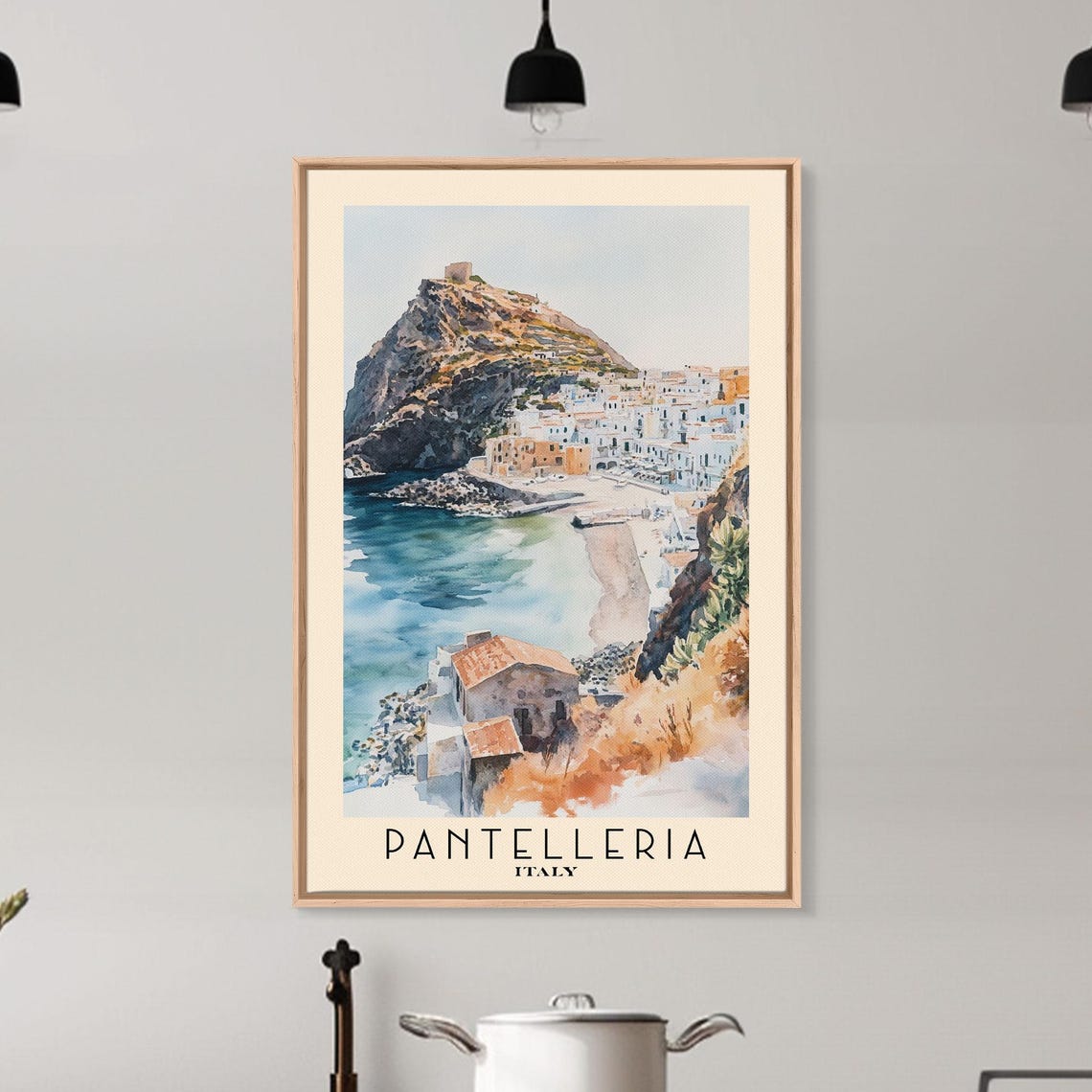 Pantelleria Italy Rocky Crag White Town Harbor Cove View Poster - Image 6
