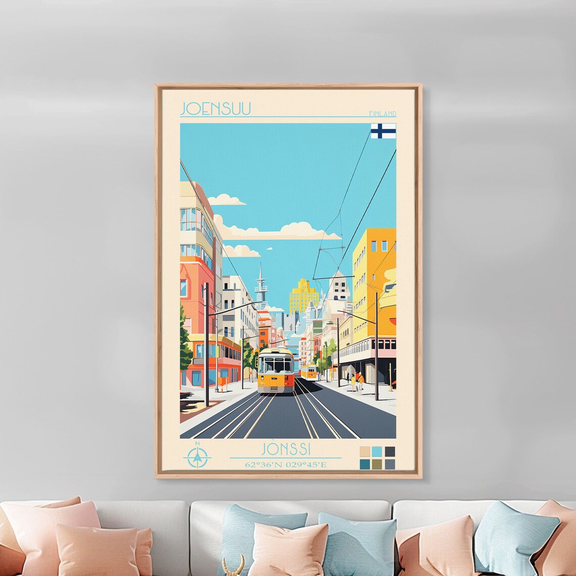 Joensuu Finland Modern Avenue Yellow Trams City Street View Poster - Image 5